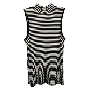 NWT Workshop Sleeveless Blouse Black and White Stripe Mock Neck Sz Large